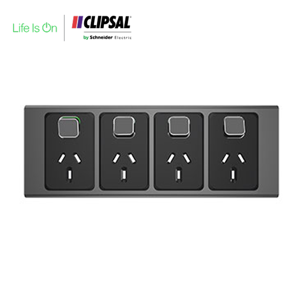 Four-gang electrical power outlet and switch panel